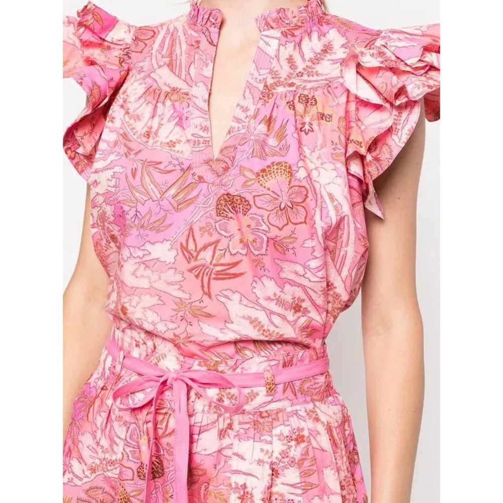 Ulla Johnson Pink Floral Paisley Ruffle Sleeve Cotton Blouse Top Pre-Fall 2022 0 - Picture 3 of 10